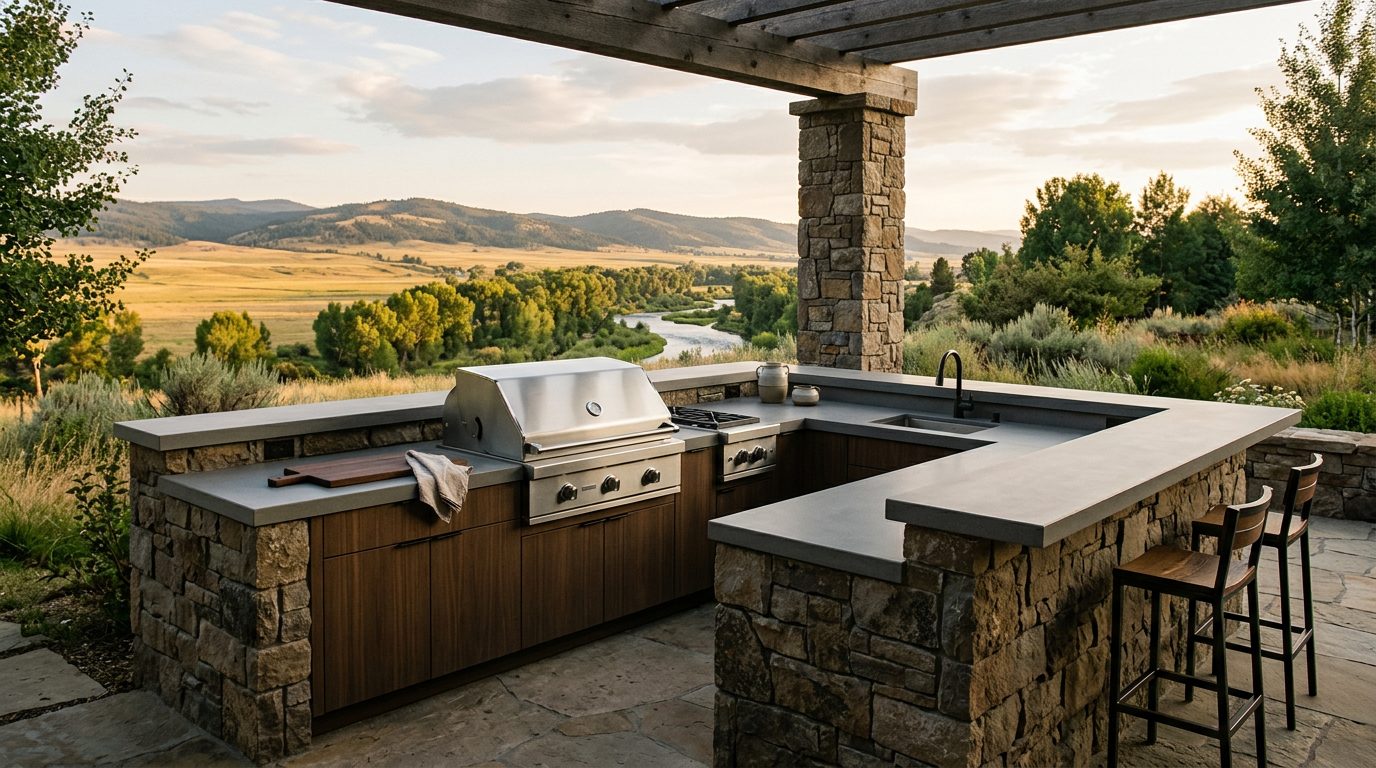 Outdoor BBQ kitchen with Dekton counters on a Montana patio