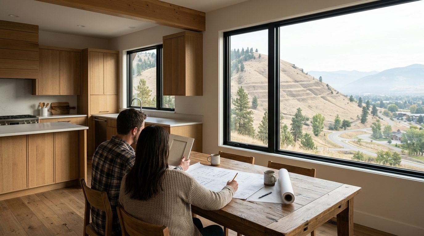 Homeowners reviewing kitchen plans