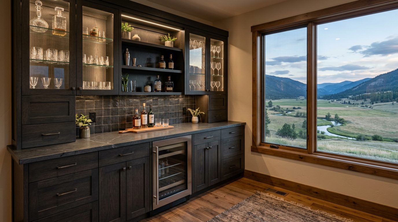 Concept rendering: built-in bar and entertaining wall