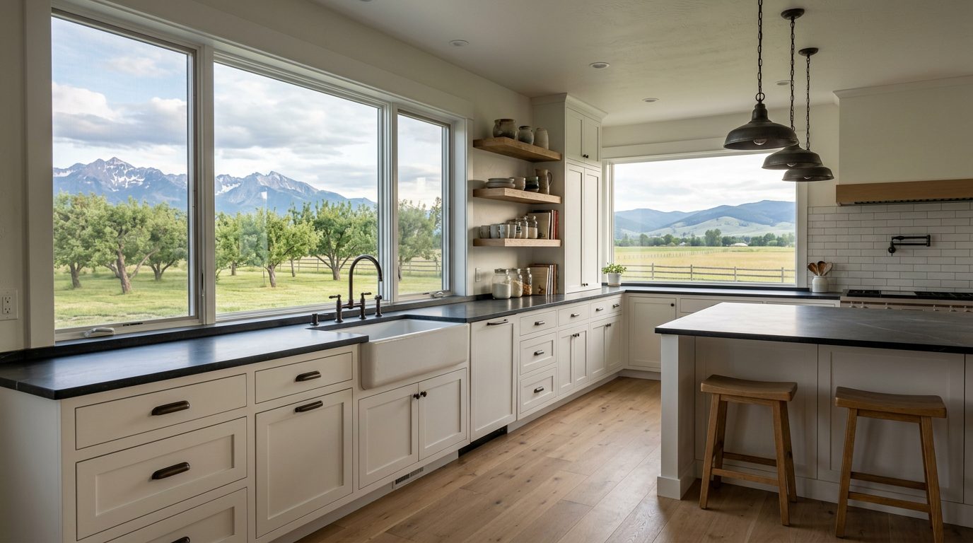 Concept rendering: modern farmhouse kitchen