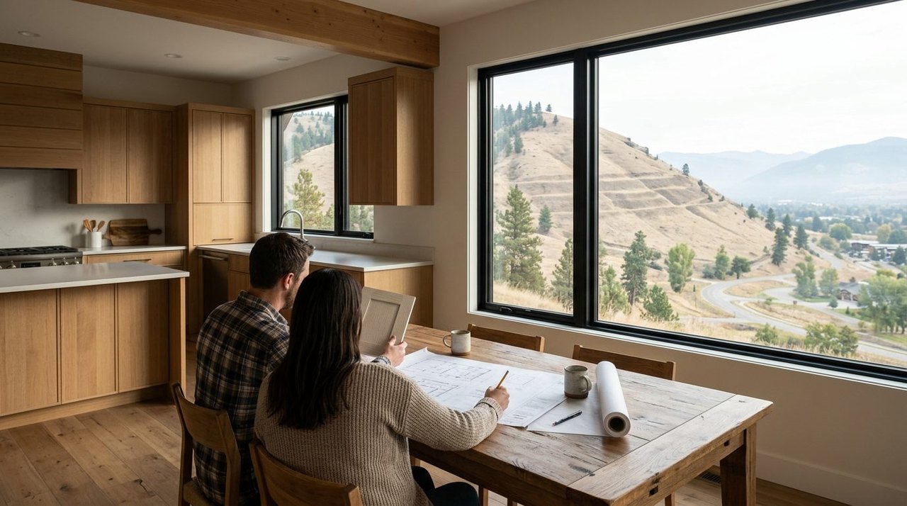 Homeowners reviewing kitchen plans