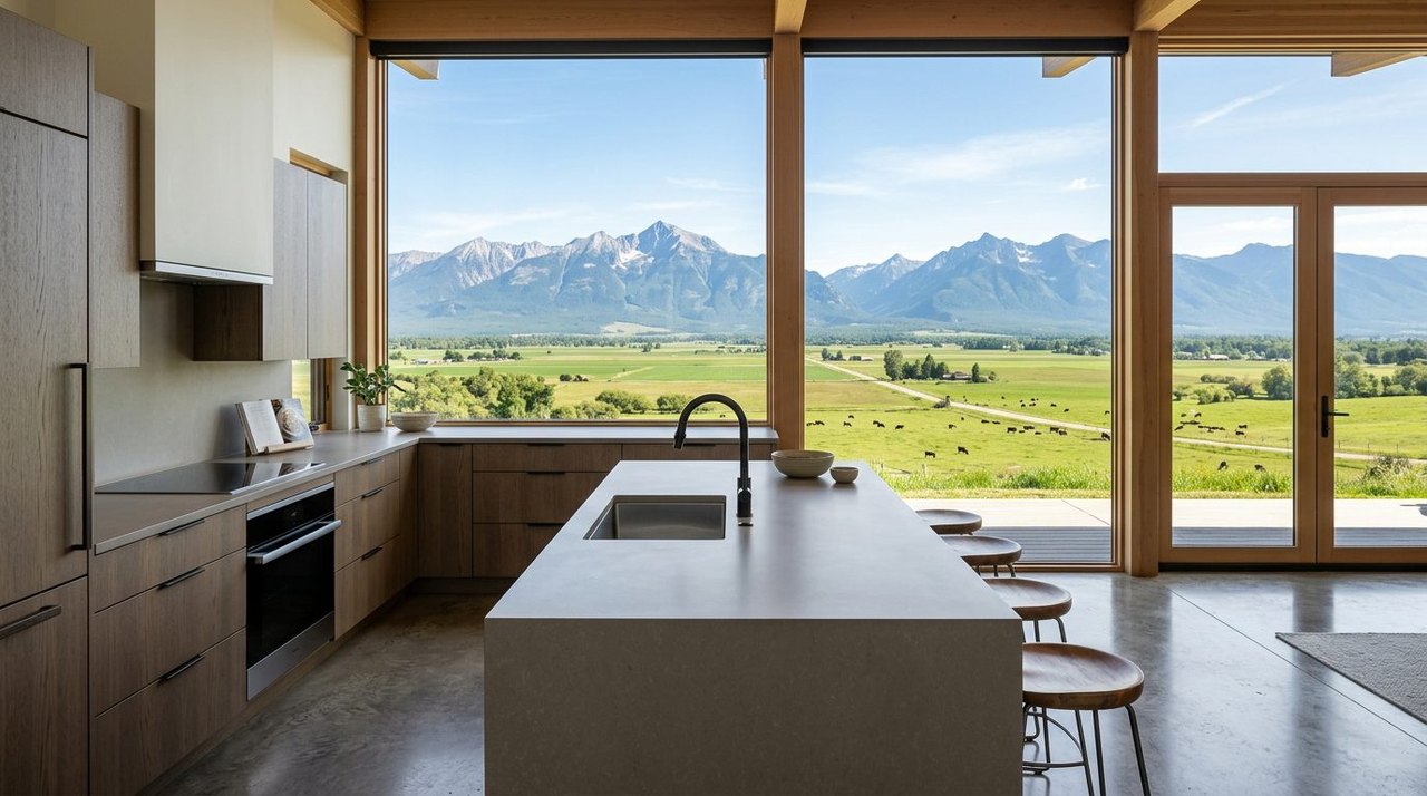 Matte ultra-compact Dekton countertop with mitered edge