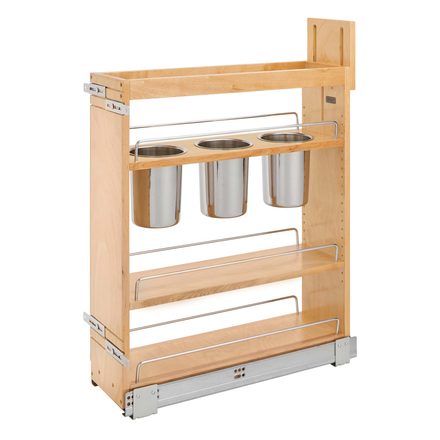Maple Utensil Pull-Out Organizer with 3 bins for Frameless Base Cabinets — Rev-A-Shelf cabinet organizer