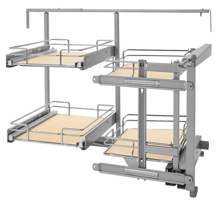 Two-Tier Blind Corner Organizer, Door-Mounted, Maple and Chrome — Rev-A-Shelf cabinet organizer